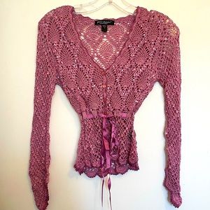 Vintage Betsy Johnson Open-knit, Lavender Cardigan with Sequins